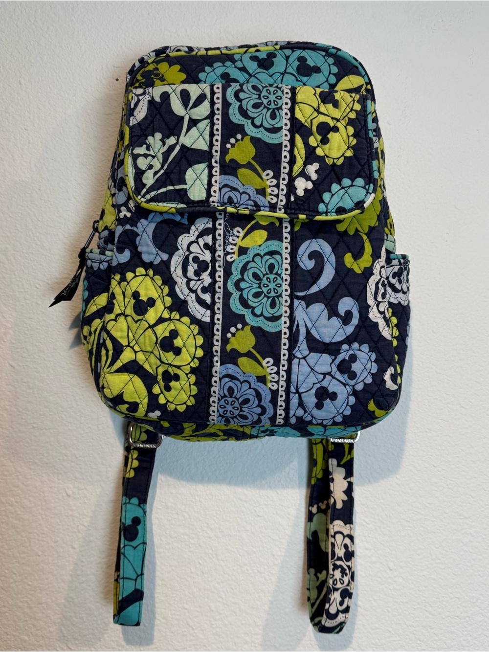 Vera Bradley Disney Parks Small Backpack Where's Mickey Blue Green Floral Zip